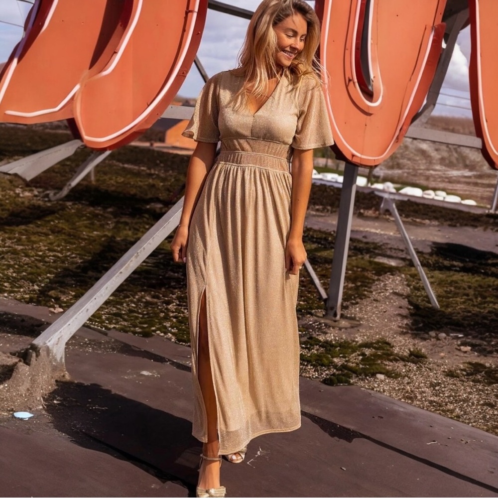 Easy Clothes Golden Shimmer Maxi Dress